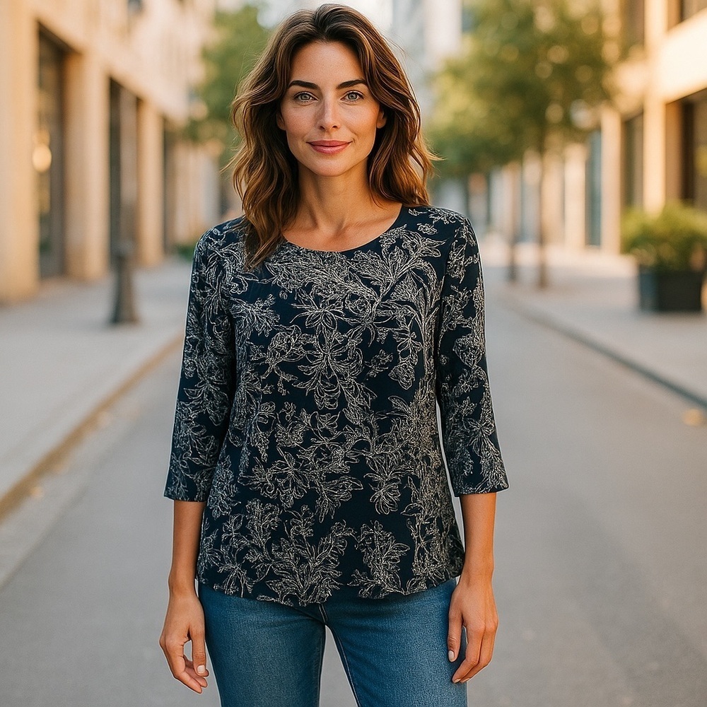JM Collection Black and White Relaxed Blouse